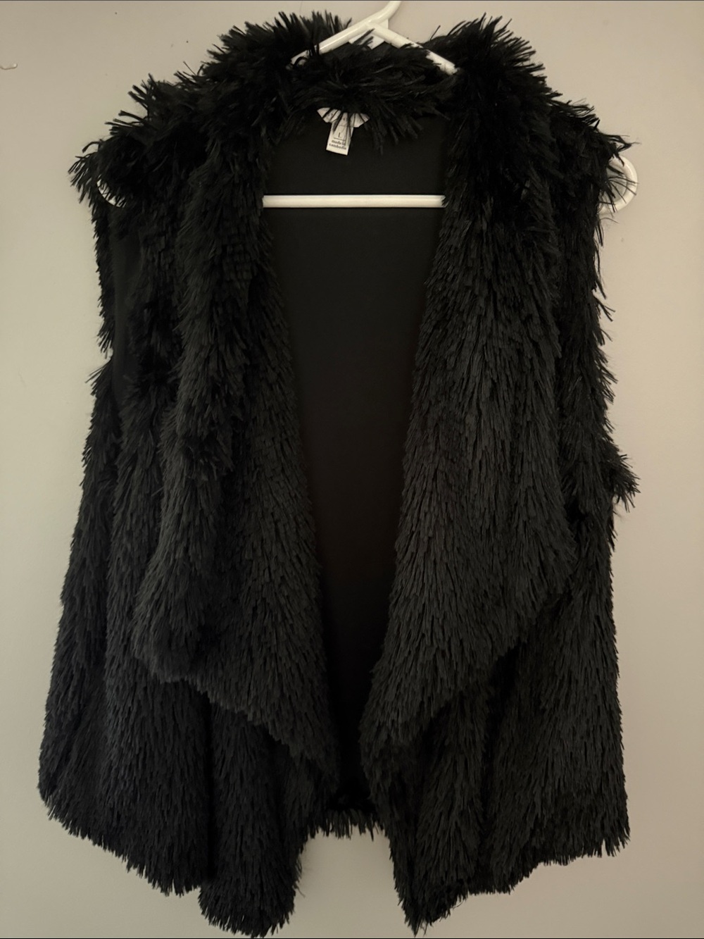 Plush Black Faux Fur Draped Vest for Women